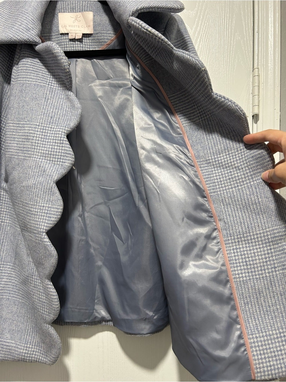 Gal Meets Glam Collection Aubrey Scalloped Houndstooth Check Blue Coat Size M - Picture 7 of 12